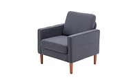 Slickblue Dark Grey Linen Single Seat Sofa with Solid Wood Legs, Modular Design for Two- and Three-Seat Combinations