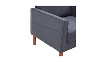 Slickblue Dark Grey Linen Single Seat Sofa with Solid Wood Legs, Modular Design for Two- and Three-Seat Combinations