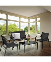 Sugift 4 Pieces Patio Furniture Set with Glass Top Coffee Table