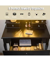 Sugift 3 Drawers Lighted Mirror Vanity Dressing Table Stool Set