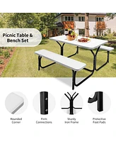 Sugift Hdpe Outdoor Picnic Table Bench Set with Metal Base