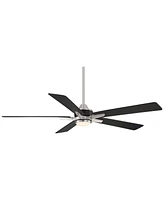 Casa Vieja 52" Vegas Nights Modern Industrial Indoor Outdoor Ceiling Fan 5 Blade Led Light Remote Control Brushed Nickel Finish Black Wood Blades Bedr