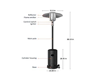 Pamapic 48000 Btu Propane Brown Patio Heater with Cover and Wheels