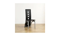 Slickblue 4-Piece Pu Leather Dining Chair Set with Long Backrest, Square Hollow Design, Black Cushion & Electroplated Legs