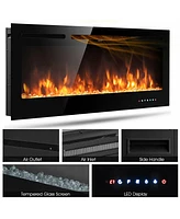 Gymax 50'' Electric Fireplace Recessed and Wall Mounted 750W/1500W W/ Multicolor Flame