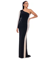 Xscape Petite Two-Tone One-Shoulder Asymmetric Gown