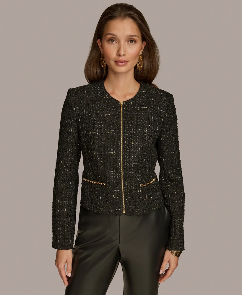 Donna Karan New York Women's Zipper-Front Tweed Jacket