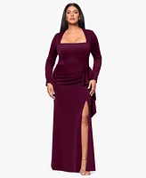 Xscape Plus Scuba Square-Neck Ruffle-Side Gown