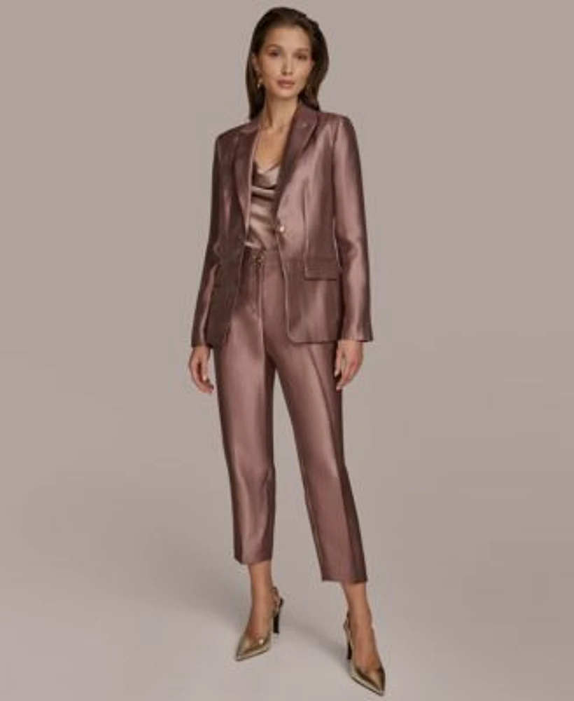 Donna Karan New York Womens Charmeuse One Button Blazer Slim Leg Ankle Pants