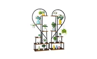 Slickblue Artisasset 2pcs 6 Layers Half Heart Iron Wood Plant Stand