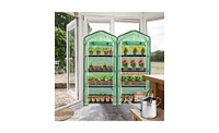 Slickblue Iron Pipe Mini Flower Stand with 4-Layer Grid and Zipper Rolling Door for Pe Cloth Greenhouse