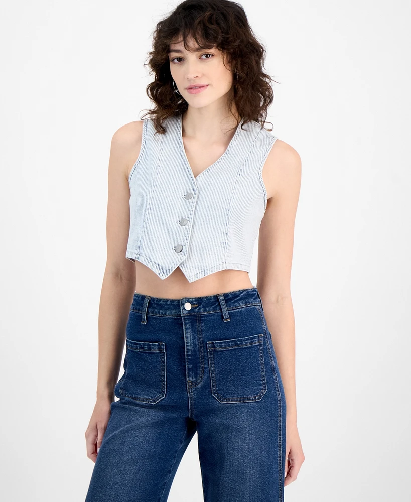 And Now This Women's Striped Button-Front Denim Vest, Exclusively at Macy's