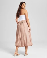 And Now This Women's Strapless Mixed Media Bubble-Hem Midi Dress