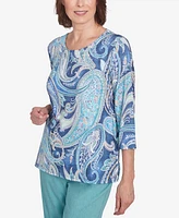 Alfred Dunner Petite Paisley Pleated Neck Top