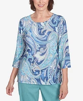 Alfred Dunner Petite Paisley Pleated Neck Top