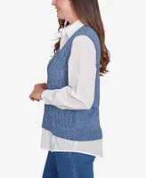 Alfred Dunner Petite Collared Vest Two One Sweater