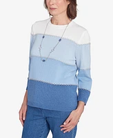 Alfred Dunner Petite Ombre Colorblock Sweater with Necklace