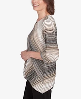 Alfred Dunner Petite Neutral Spliced Textured Stripe Top