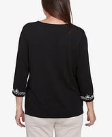 Alfred Dunner Petite Crew Neck Embroidered Top