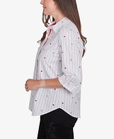 Alfred Dunner Petite Woven Button Down Top with Stripes Hearts