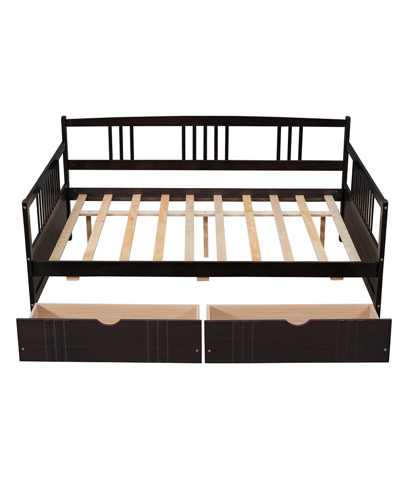 Slickblue Full Wood Daybed with Two Drawers, Space-Saving Storage Bed for Bedroom & Guest Room
