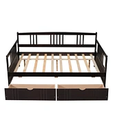 Slickblue Full Wood Daybed with Two Drawers, Space-Saving Storage Bed for Bedroom & Guest Room