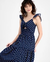 And Now This Women's Dot-Print Cutout Smocked Midi Dress, Exclusively at Macy's