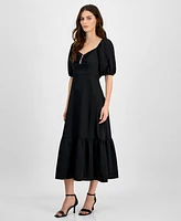 Anne Klein Women's Rhinestone Puff-Sleeve Midi Dress