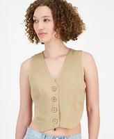 And Now This Women's V-Neck Button-Font Cropped Vest