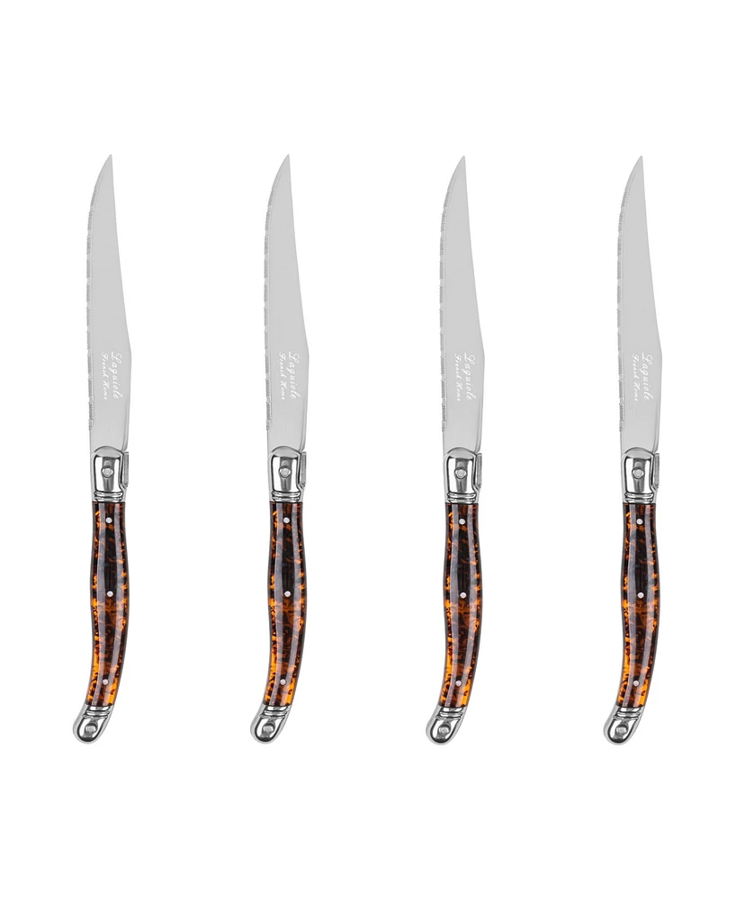 French Home Laguiole Connoisseur 4-Piece Steak Knife Set with Tortoise Handles