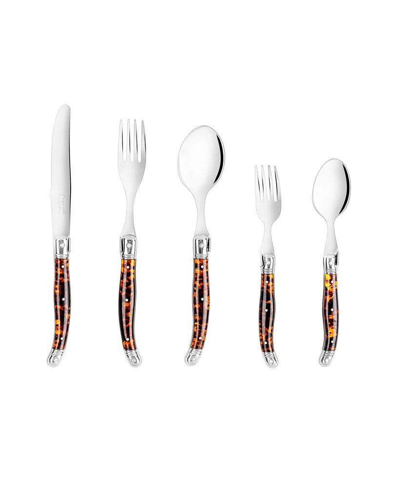 French Home Laguiole Connoisseur 20-Piece 18/10 Flatware Set with Tortoise Handles