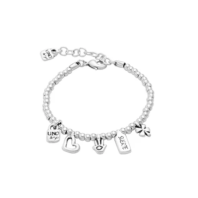 UNOde50 Sterling Silver Heart, Clover and Hand charm Bracelet