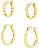 Polished Braided & Diamond-Cut Hoop Earrings Set 18k Gold over Sterling Silver, Created for Macy's