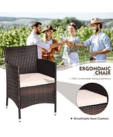 Sugift 3 Pieces Ergonomic Wicker Patio Conversation Set-Beige