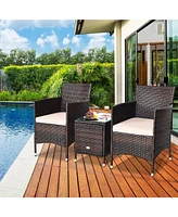 Sugift 3 Pieces Ergonomic Wicker Patio Conversation Set-Beige