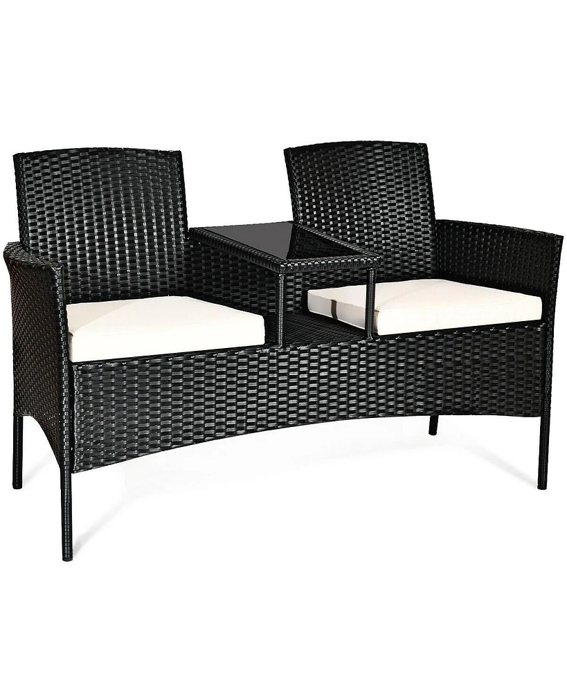 Sugift Wicker Patio Conversation Furniture Set with Removable Cushions and Table