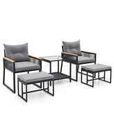 Costway 5 Piece Outdoor Conversation Set Rattan Armchairs with 2-Layer Side Table