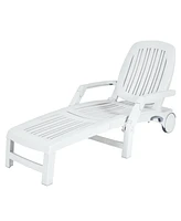 Sugift Adjustable Patio Sun Lounger with Weather Resistant Wheels