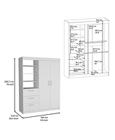 Depot E-Shop Laurel 3-Tier Shelf and Drawers Armoire with Metal Handles, Smokey Oak