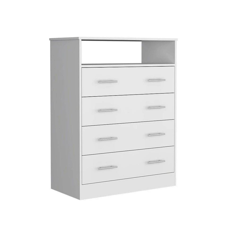 Depot E-Shop Serbian Four Drawer Dresser, Superior Top, One Open Shelf, Light Gray / White