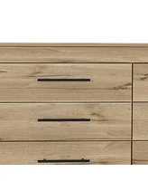 Depot E-Shop Paris 6 Drawer Double Dresser, Four Legs, Superior Top, Light Oak / White