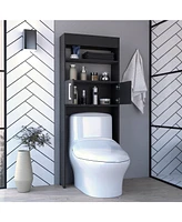 Depot E-Shop Atlas Over The Toilet Cabinet, Two Shelves, Double Door, Black