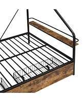 Slickblue Black Full Size Metal Platform Bed Frame with Clothes Rack, Storage Shelves & 2 Drawers