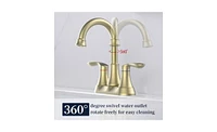 Slickblue Brushed Gold Bathroom Faucet with Pop-Up Drain & Supply Hoses, 2-Handle 360-Degree High Arc Swivel Spout, 4