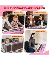 Givimo 61-Key Pink Electric Keyboard Piano for Beginners with Stand, Bench, Microphone, Headphones, Dual Speakers & Teaching Modes