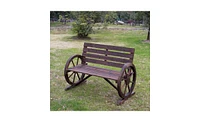 Slickblue Rustic 2-Person Wooden Wagon Wheel Bench with Backrest