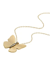 Fossil Butterfly Stainless Steel Pendant Necklace