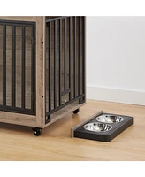 Streamdale Furniture 7-In-1 Dog Crate Side Table with Adjustable Bowl, Easy Access Top Opening