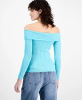 Bar Iii Women's Off-The-Shoulder Zippered Long-Sleeve Top, Exclusively at Macy's