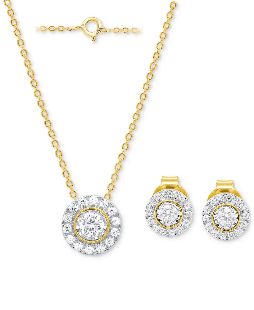 Forever Grown Diamonds 2-Pc. Set Lab-Grown Diamond Pendant Necklace & Matching Stud Earrings (1/2 ct. t.w.) Sterling Silver or 14K Gold-Plated Ster